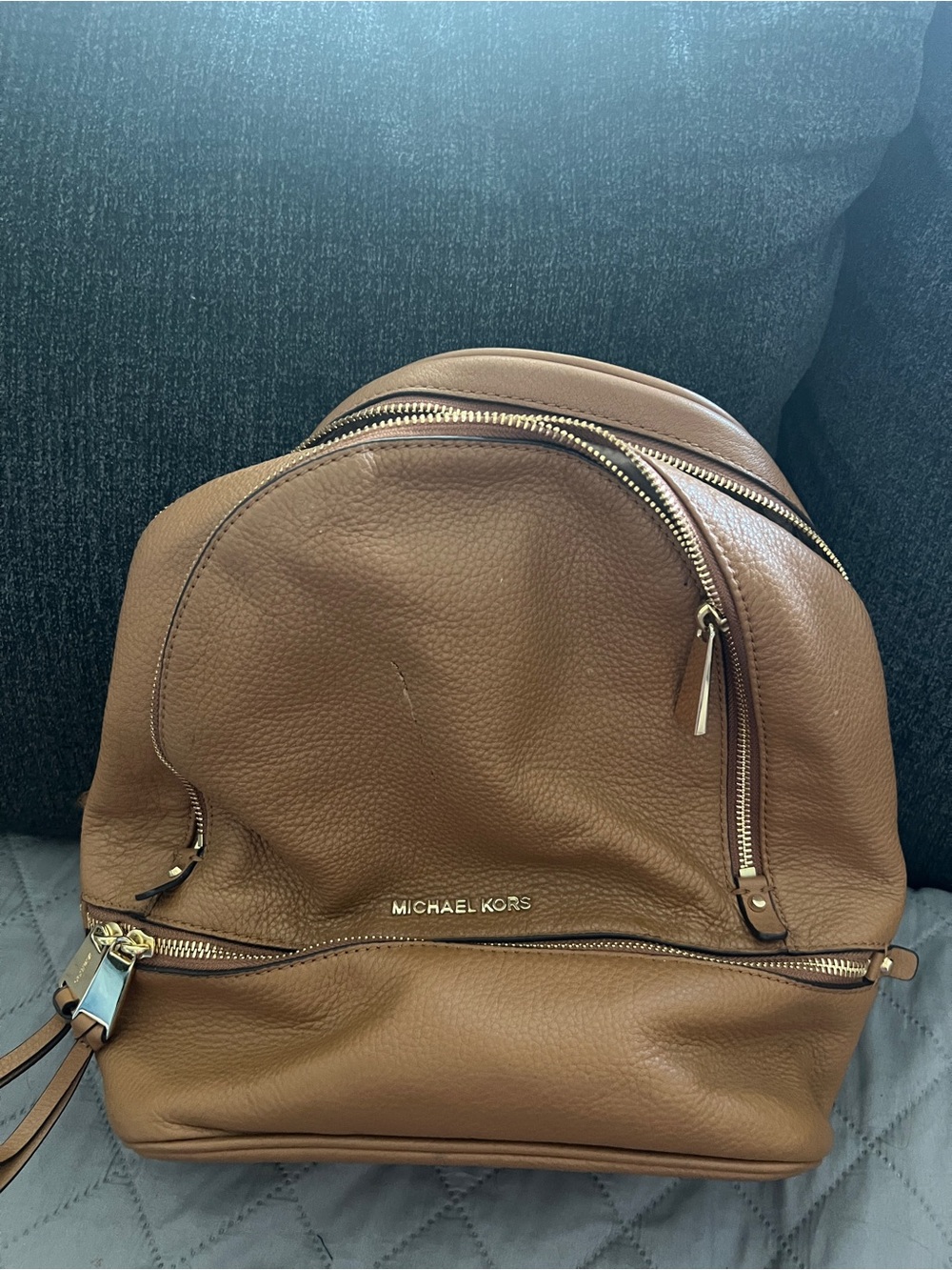 Michael Kors Brown Pebbled Leather Backpack with Gold Hardware